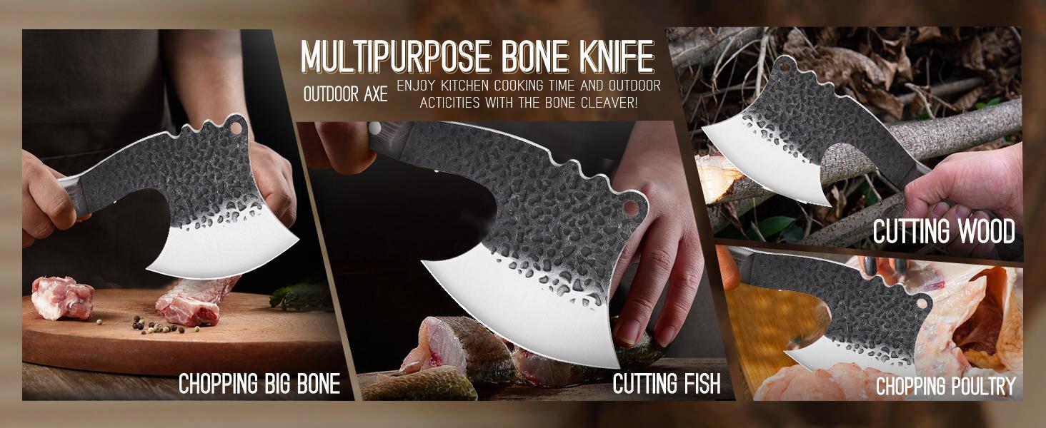 Dream Reach Professional Bone Cleaver - Hand Forged Full Tang Kitchen Knife for Cutting Meat, Heavy Duty Butcher Tool for Home and Restaurant Use (Black)