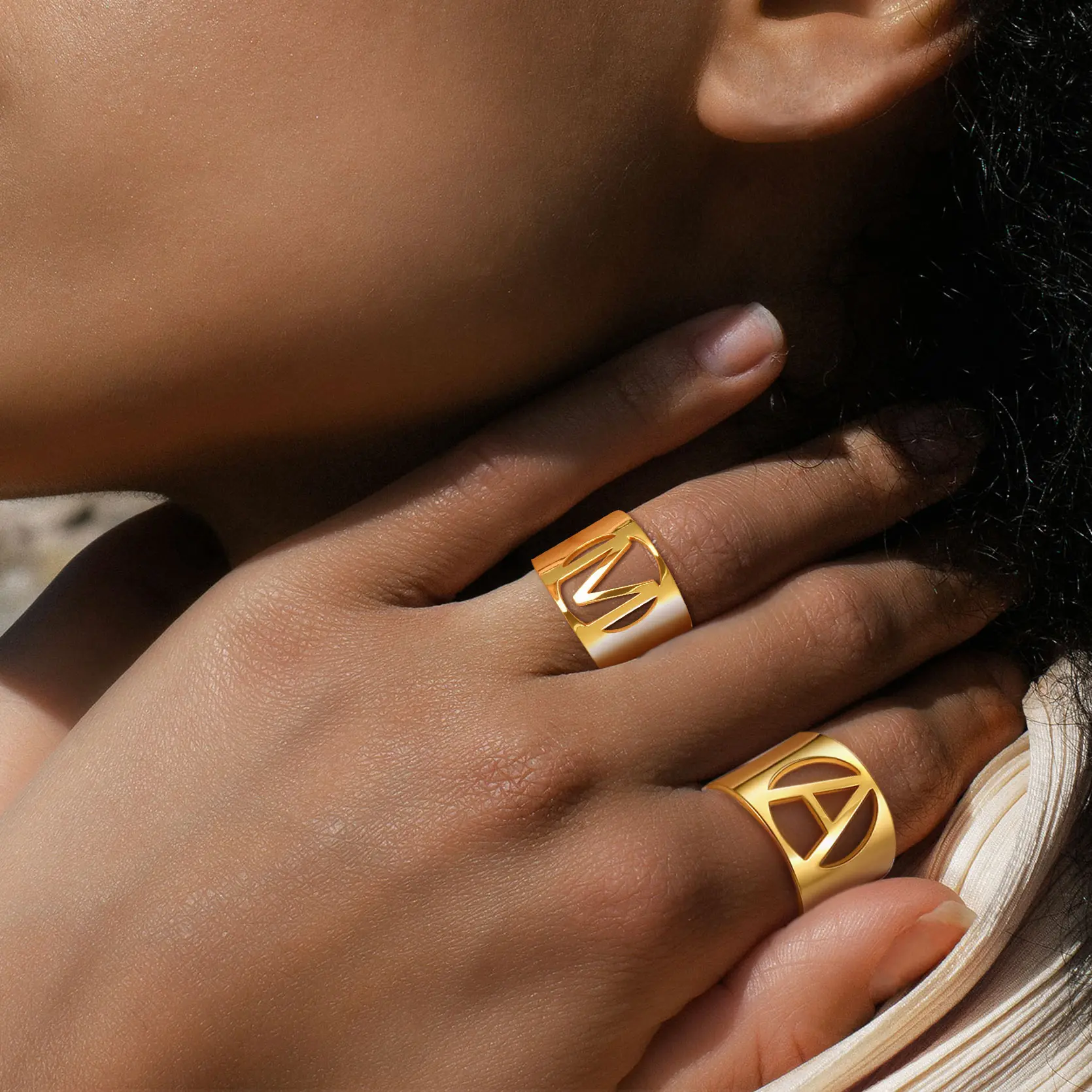 U7 Initial Letter Rings A to Z Letter Open Cuff Rings Jewelry for Women Men
