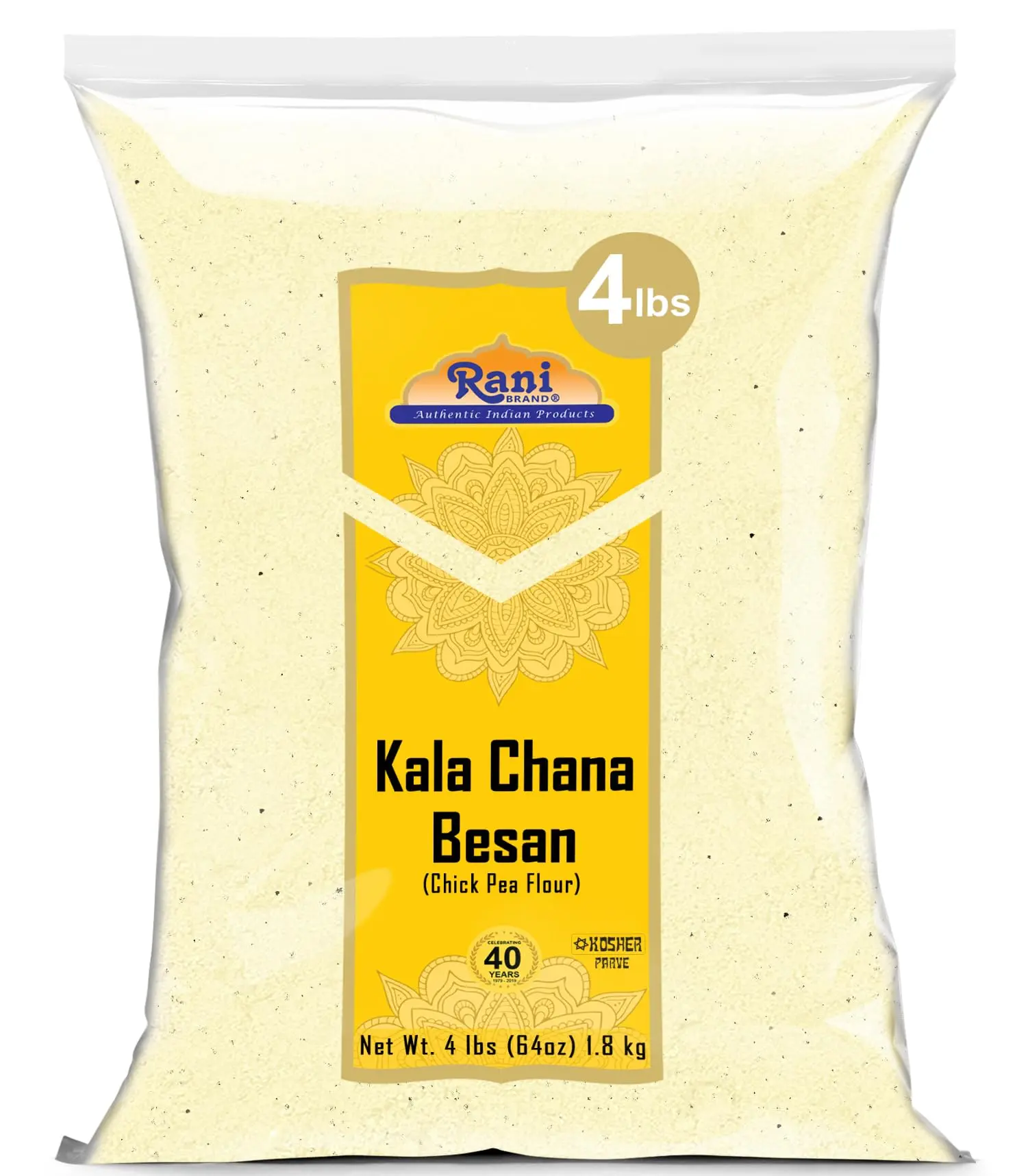 Rani Kala Chana Besan (Chick Peas Flour) 64oz (4lbs) 1.81kg Bulk ~ All Natural | Vegan | Gluten Friendly | NON-GMO | Kosher | Indian Origin