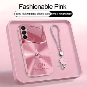 Suitable for [Galaxy A15] high-end women's phone case🤩，a free four-leaf clover lanyard is included, with 26 letters of the alphabet to choose from，auspicious cloud patterns bring you good luck YM99