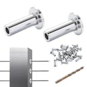VEVOR 121 Pack T316 Stainless Steel Protector Sleeves for 1/8" Wire Rope Cable Railing,  , DIY Balustrade T316 Marine Grade, Come with A Free Drill Bit, Silver
