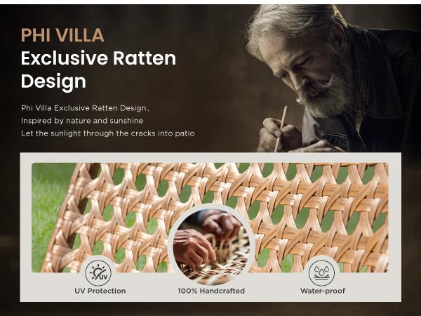 Phi Villa 4-Piece Patio Conversation Set - Wicker Chairs, Acacia Wood Coffee Table, Solid Wood Tabletop, Durable & Stylish Outdoor Design Furniture, Deals for You