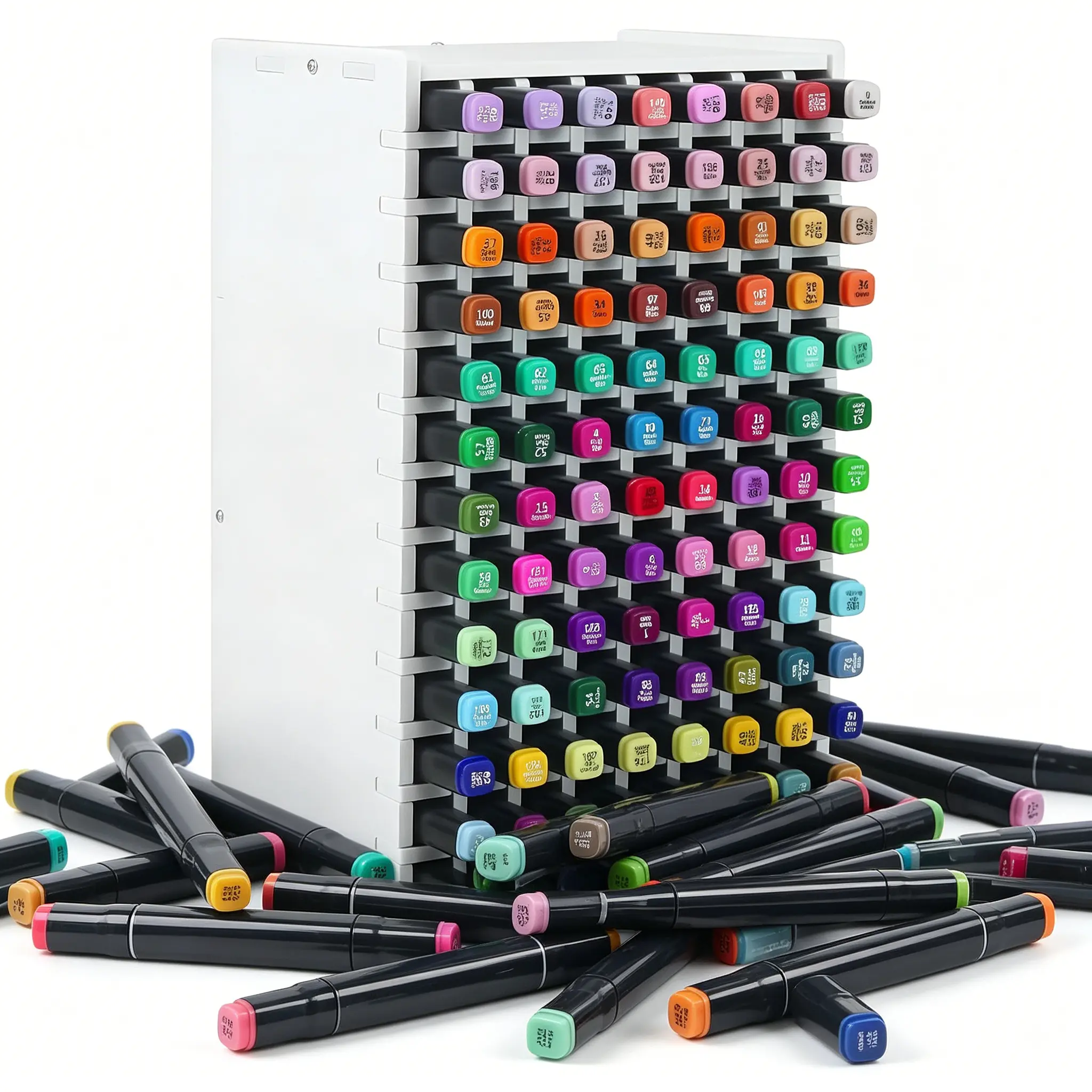 120 Slots Adjustable Marker Storage Organizer, Stackable Desktop Art Supply Pen Holder for Markers Colored Pencils, Perfect for Home School Craft Studio & Office Desk Organization