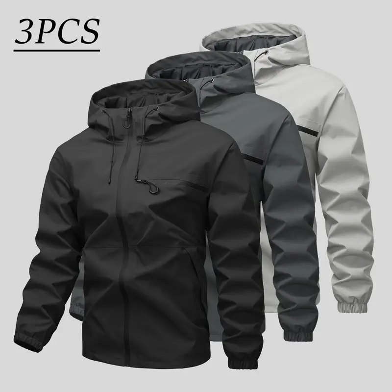 Men's Full-Zip Hoodie Coat - Basic Plain Long-Sleeve Menswear, Windproof, Waterproof for Outdoor Hiking, Gym Wear, Coats