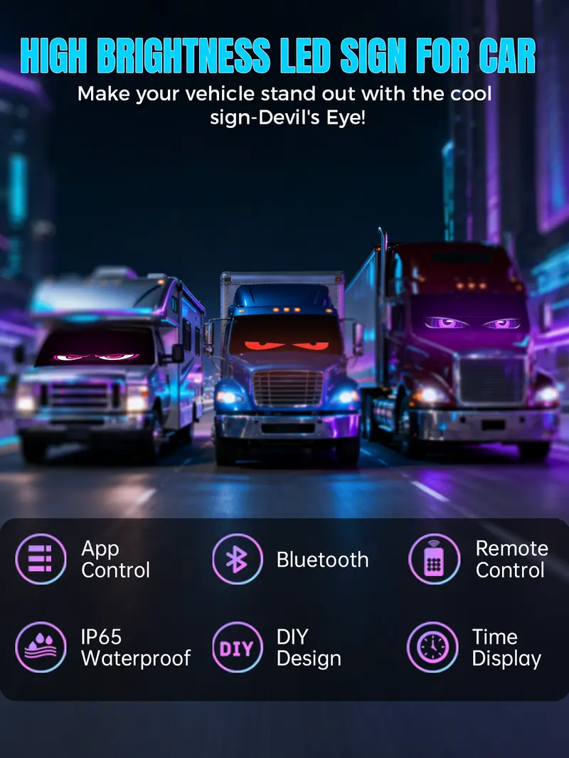 Howdot Devil's Eye High-Brightness LED Windshield Display, 15*4''/23*5'' Programmable LED Matrix Panel, Ojos Led Para Carro, USB-Powered with Remote & App Control for Sedans, SUVs & Medium Trucks