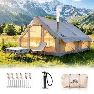 SENLEETO 129 sq ft Heavy Duty Camping Inflatable Cabin Tent - Waterproof Air Tent with AC Port, Stove Jack, Clear Skylight for Family Glamping