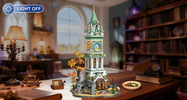 Magic Clock Tower Building Set with Light, 1566 PCS Big Medieval Castle House Construction Model with Owl & Garden, Home Decor Building Block Kit, for Adults Teens Boys Girls 12+