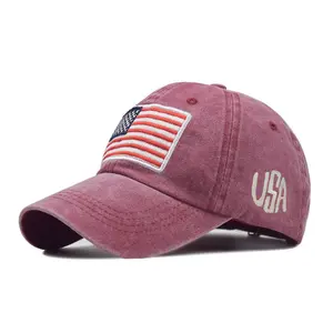 USA Flag Embroidered Distressed Baseball Cap | Washed Cotton Soft Dad Hat | Vintage Americana Style Adjustable Cap for Men & Women
