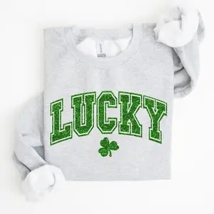Lucky Glitter Shamrock St Patrick's Day Sweatshirt 100% Cotton OEKO-TEX Certified Low Impact Dyes US Cotton Trust Protocol Member
