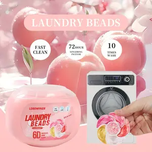 50 Peach Scented 6D Concentrated Laundry Gel Beads for Washing Machines Oil Sweat Milk Stains Removal Delicate Packaging Easy Storage