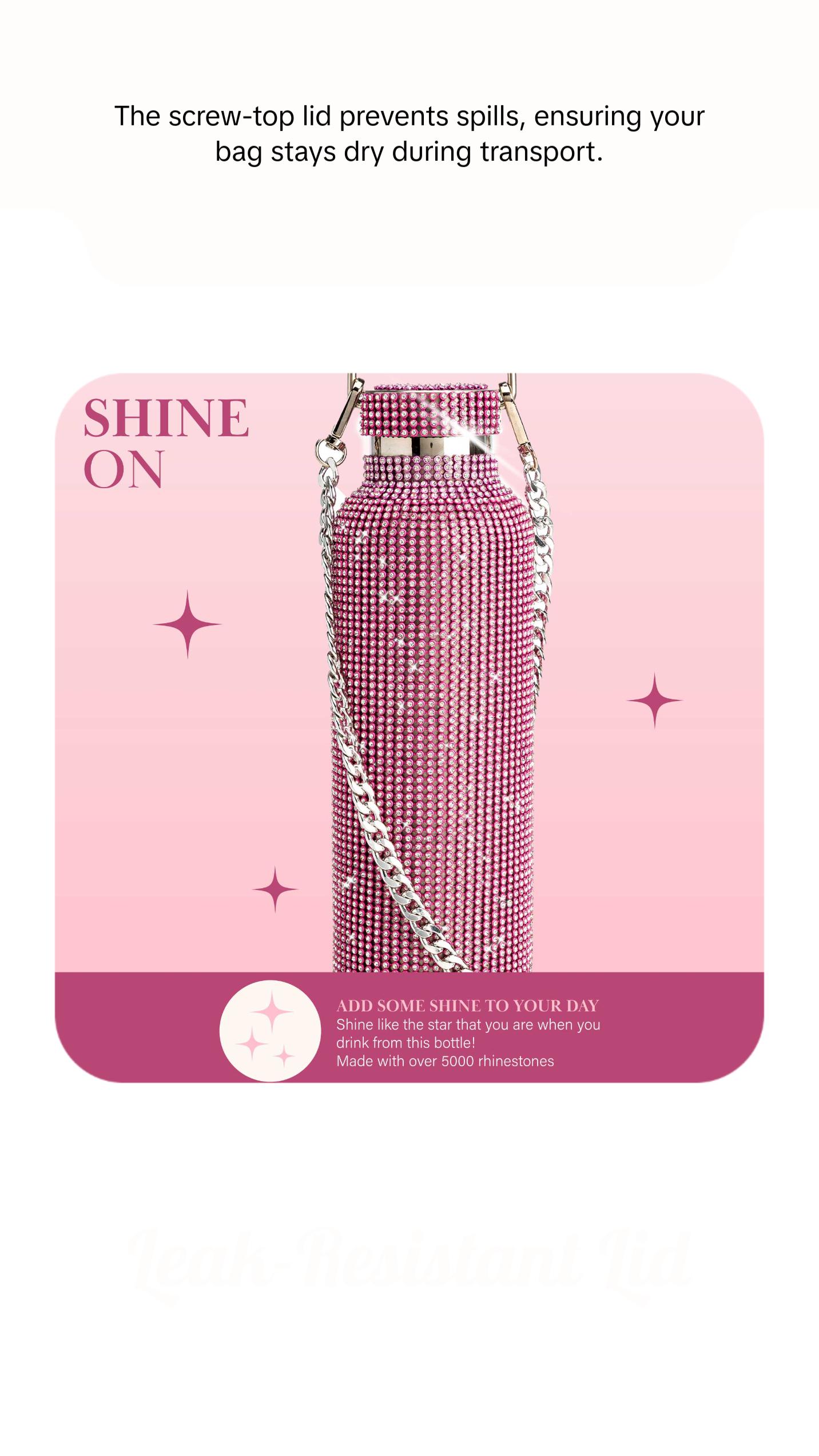 Paris Hilton Diamond Bling Water Bottle, Stainless Steel with Removable Strap, Vacuum Insulated and Covered in 5,000+ Rhinestones