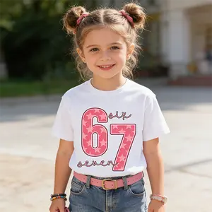 Boys Girls Fashion 67 Number Print Short Sleeve T-Shirt Soft Comfy Cotton Blend Casual Tee Cute Trendy Summer Tops for Kids Daily Outfit