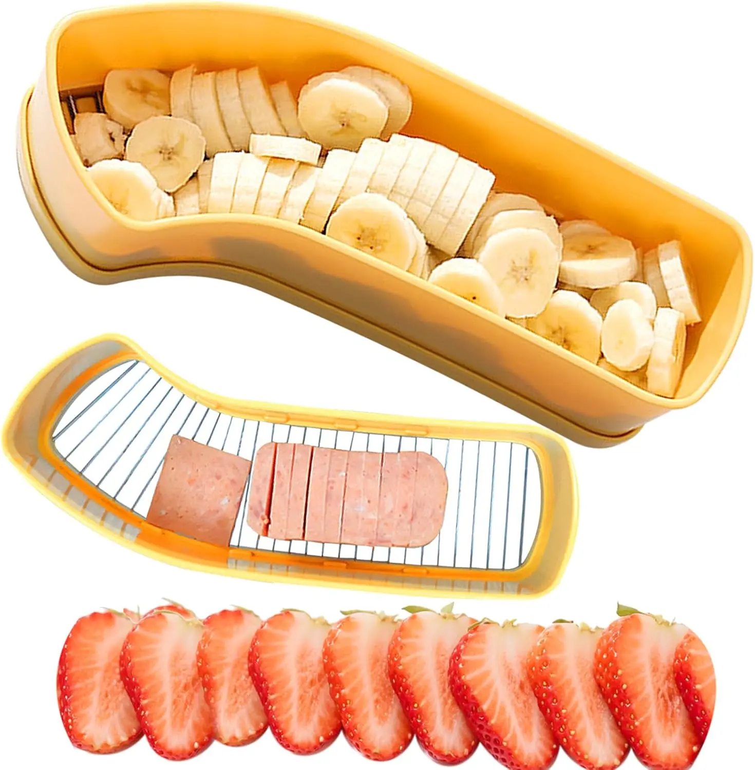 Stainless Steel Sturdy Detachable Multipurpose Fruit & Meat Slicer with Handles - Compact 0.57 lb Extra Large Kitchen Utensil Gadget for Slicing Vegetables, Cheese, Hot Dog