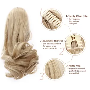 SEGOHAIR Ponytails Extensions Claw 12 Inch Curly Hairpiece with Jaw Clip Wavy Synthetic Thick Curly Soft Highlight Pony Tail Hair for Women Girls