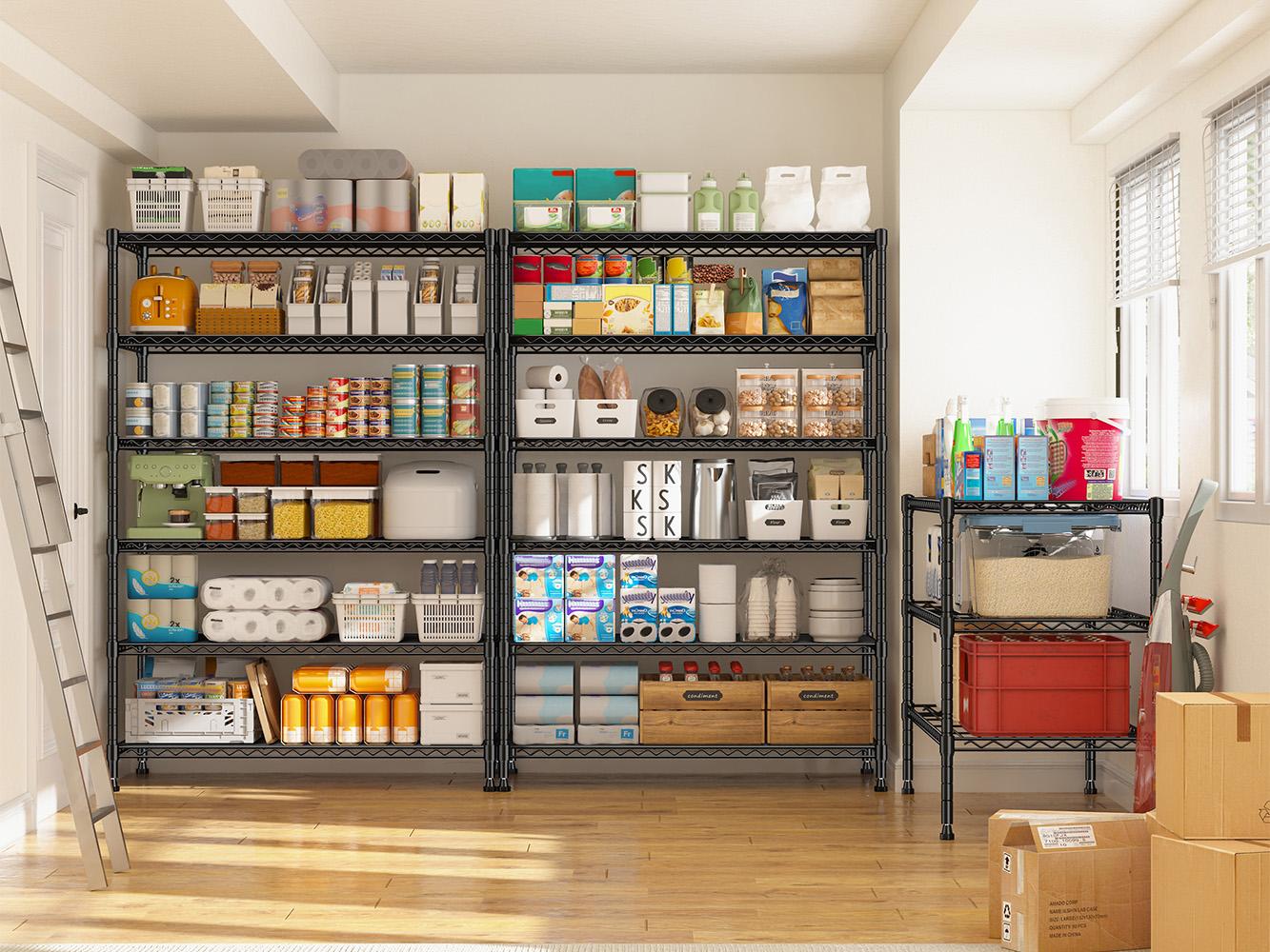 【Garage Corner Shelves】Raybee 6-Tier 75''H Storage Shelves,Adjustable Wire Grid Metal Storage Shelving Units,Versatile Utility Rack for Laundry,Pantry,garage,Kitchen,Bathroom,Conservatory Garden Plant Organiser,35‘’D*18''W*75‘’H,Black