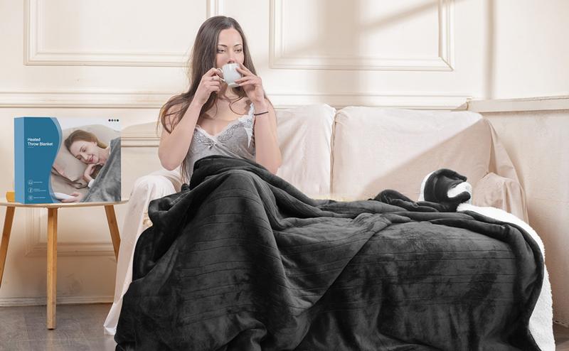 AUKFA Heated Blanket Throw Full Twin Soft Flannel Sherpa Electric Blanket 6 Heat Levels 8 Hours Timer Auto Off Fast Heating for Home Office Use - Heater