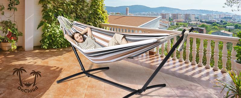 ONCLOUD 9 FT Hammock Stand Only, Heavy Duty Adjustable Indoor Outdoor Space Saving Steel Stand with Carrying Case, Universal Hammock Stand with 450 Pounds Capacity for Garden, Yard, Patio, Black