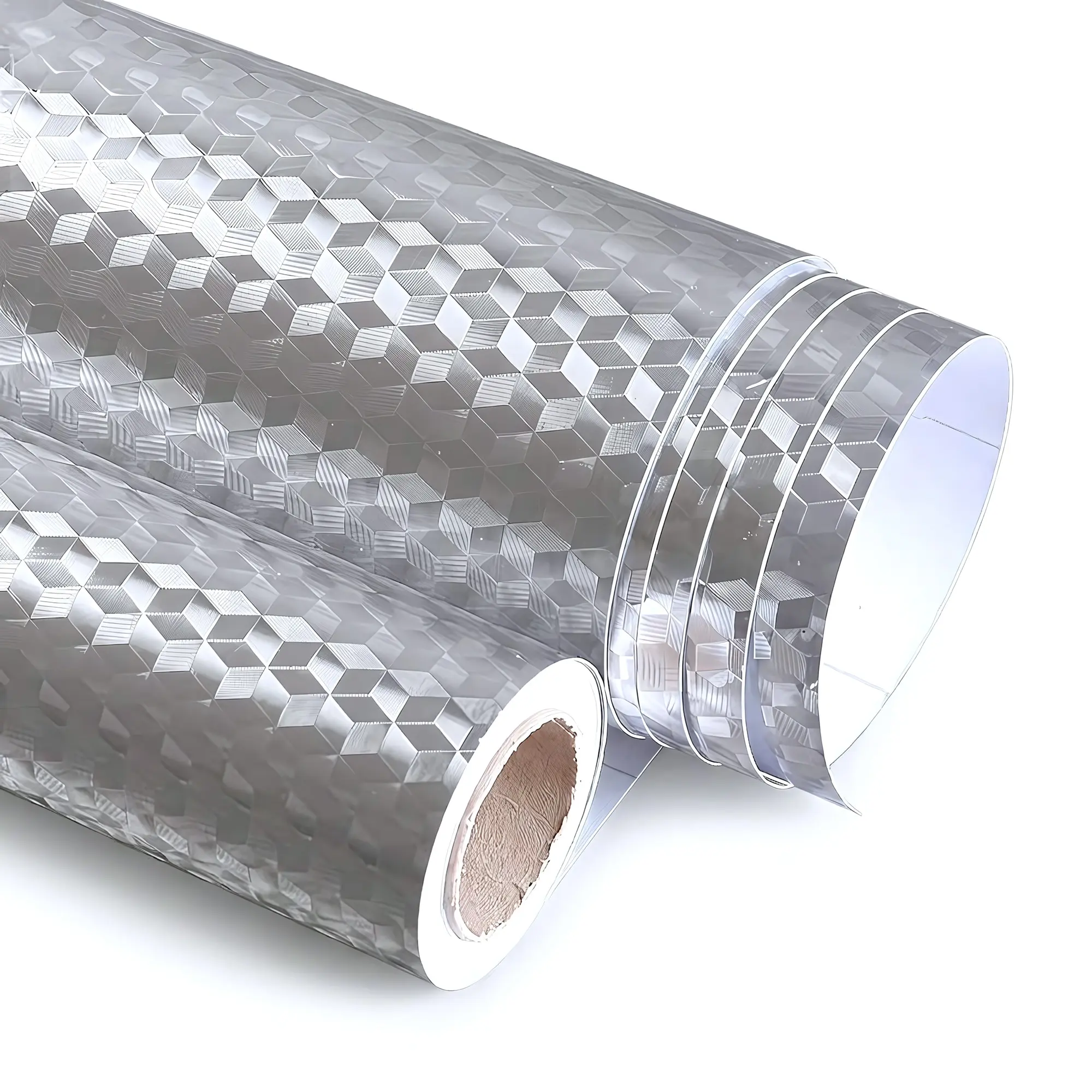 OUXON Cube Texture Peel-and-Stick Aluminum Foil Liner - Glue-Free Self-Adhesive, Stick On, Mildew Proof, Hexagonal Honeycomb, Hot Sticker Wallpaper, Waterproof, Oil-Proof, Heat-Resistant for Kitchen Backsplashes, Cabinets, Stick On Wallpaper