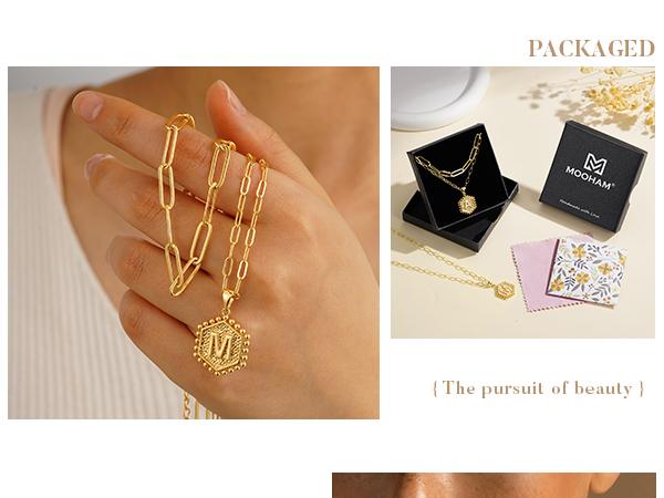 Turandoss Heart Initial Necklace 14K Gold Plated Dainty Pendant Adjustable Chain High-Quality Brass Hypoallergenic Gift for Women