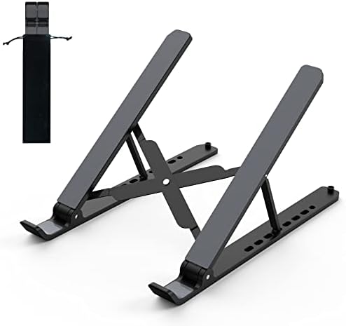 Laptop Stand for Desk – Adjustable & Foldable Laptop Riser with ABS+Silicone, Ventilated Cooling Notebook Mount for 10-15.6” Laptops/Tablets – Black