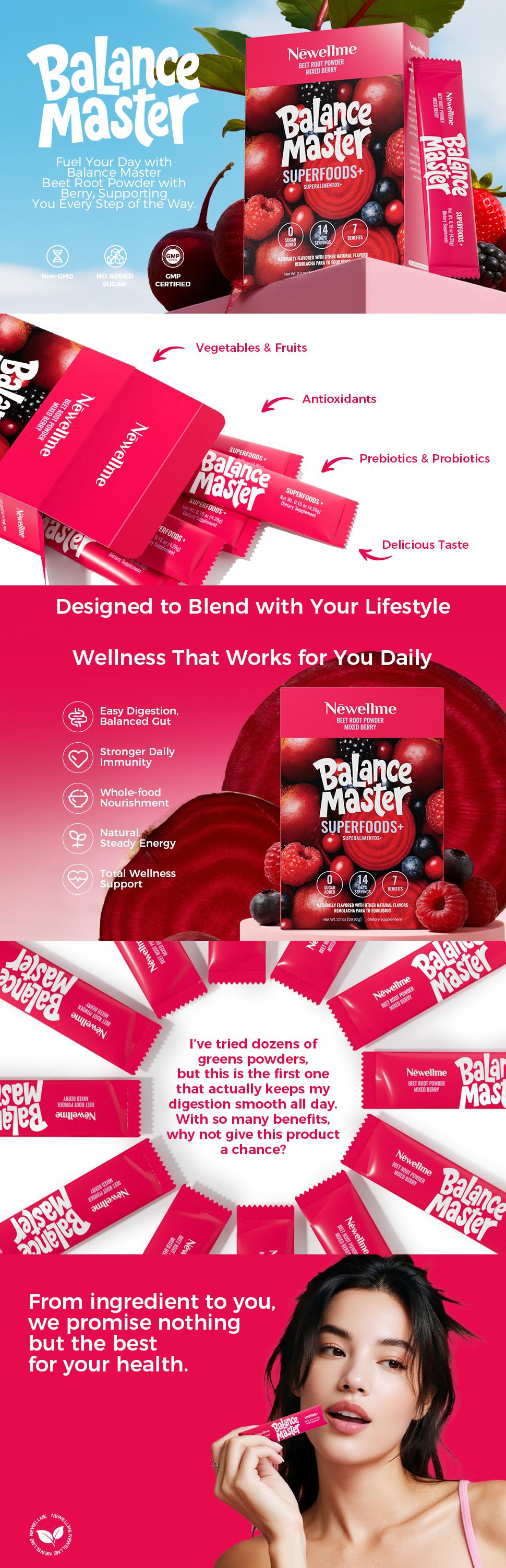 Newellme Super Red Food Powder Supports Blood Pressure Benefits Leg Veins Heart & Blood Vessel Health Extracts of Beetroot 14 Bottles per Box for Optimum