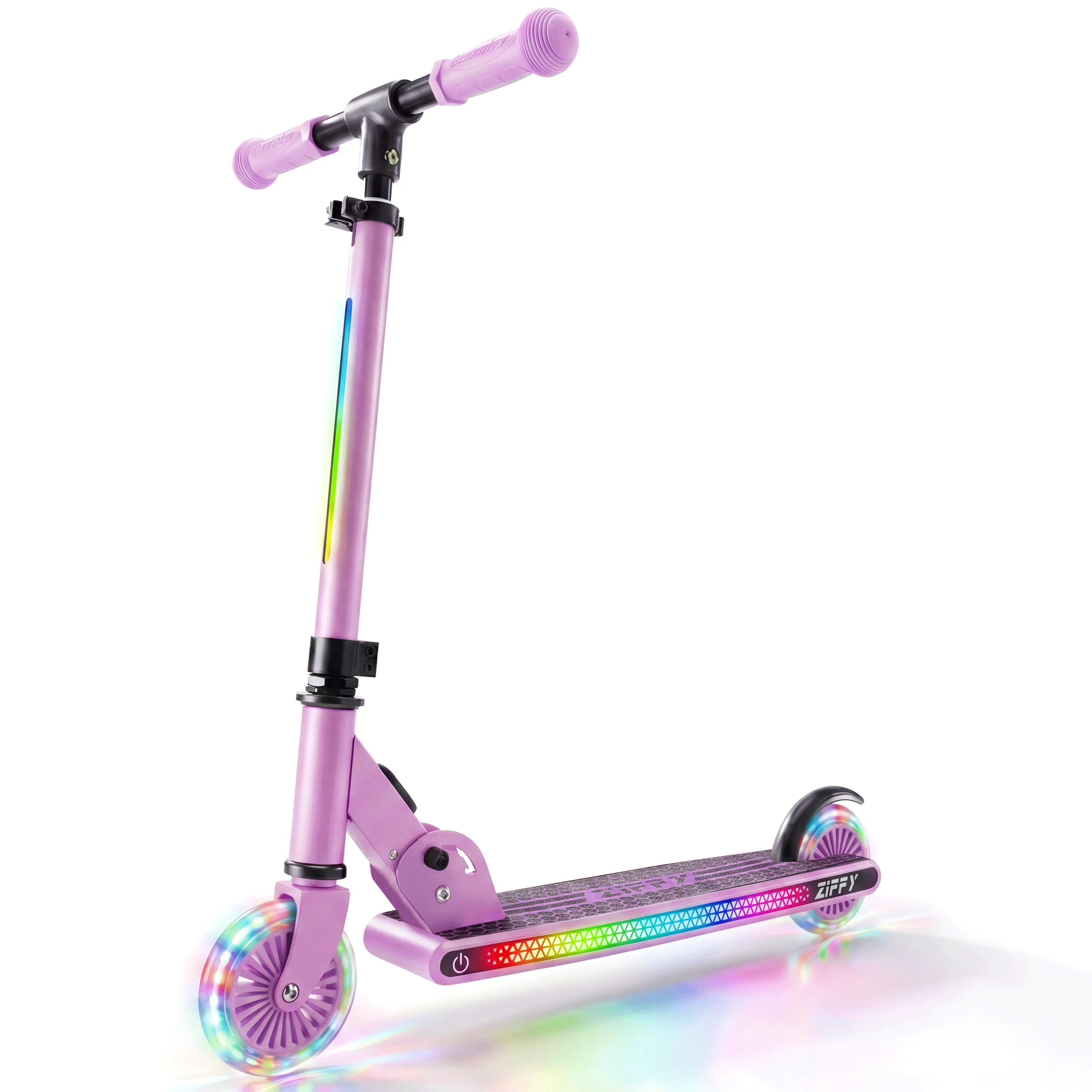 JOVA  Light Up Scooter for Kids 3-12, 2 Wheel Foldable Kids Kick Scooter, 3 Adjustable Height, ABEC-7 Bearing with 4'' PU Wheels, Rear Foot Brake, Gift for Boys& Girls, Pink/green (Up to 110lb)