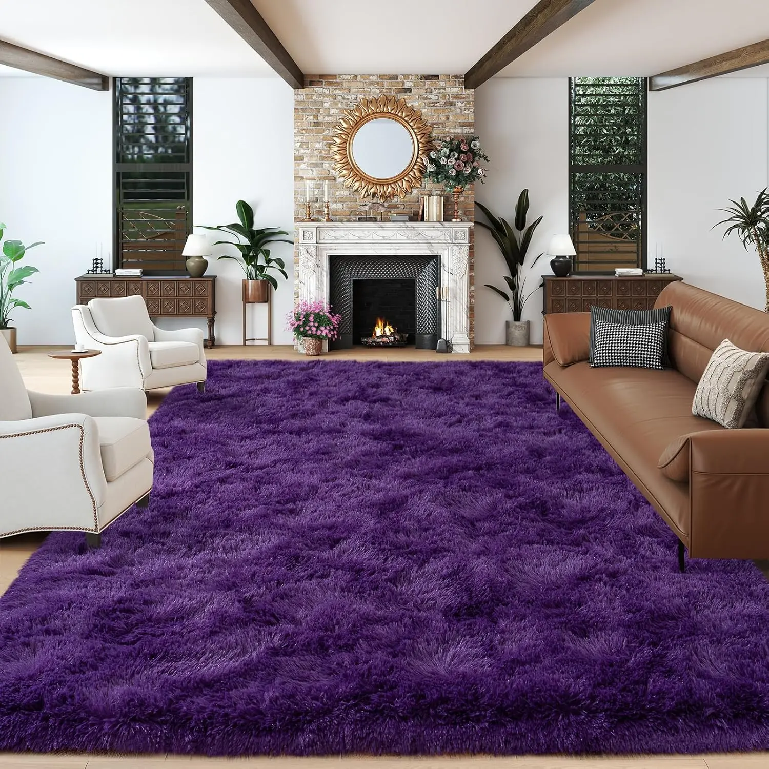 Super Fluffy 9x12 Rugs for Living Room, Modern Shag Purple Area Rugs, Soft and Cozy Plush Large Under Bed Carpet for Kids, Girls Boys and Teens Decorations for Bedroom Dorm Nursery Classroom #Summervibes
