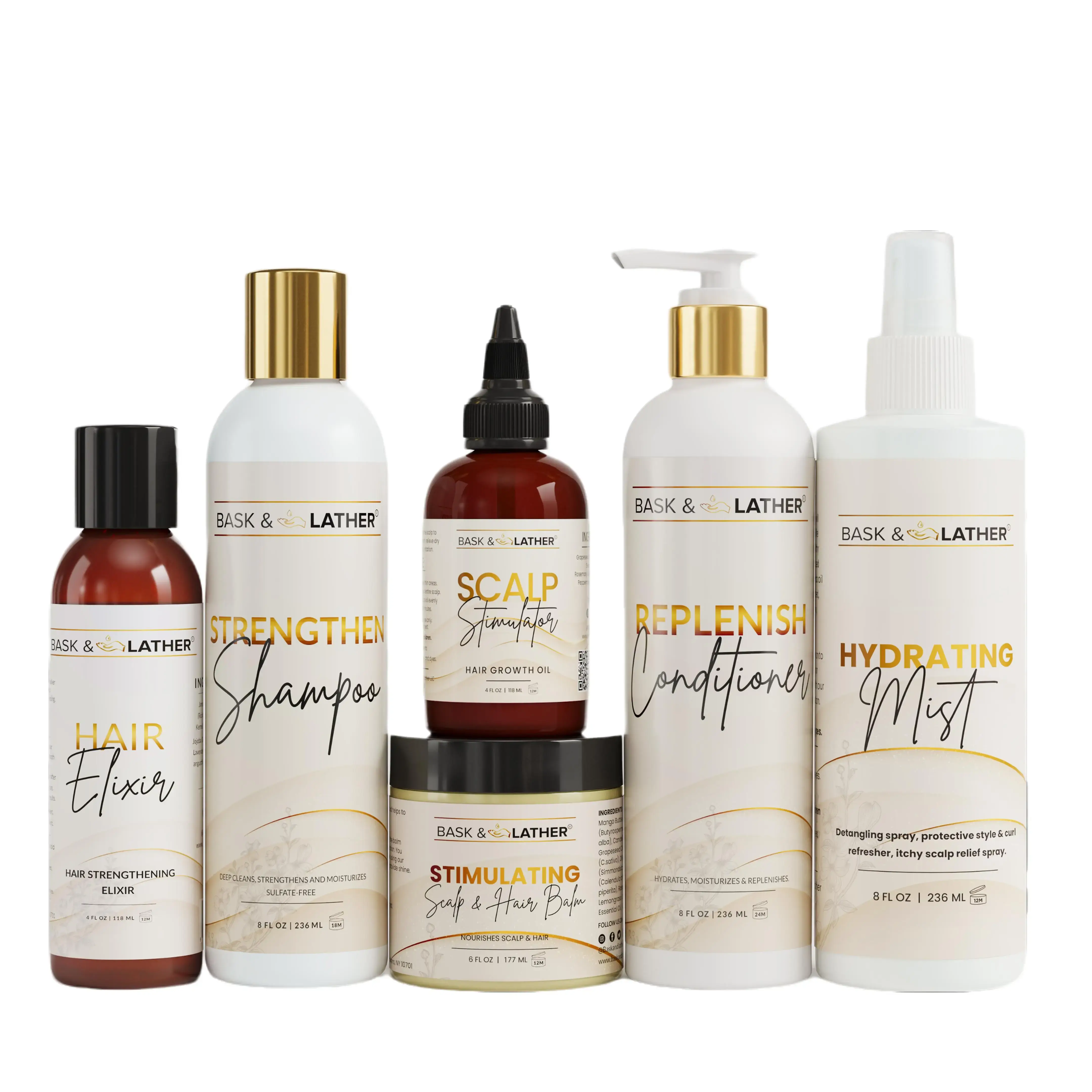 Healthy Hair Starter Kit with Scalp Stimulator, Hair Elixir, Hydrating Mist, Stimulating Balm, Strengthen Shampoo and Replenish Conditioner Hydrate Moisturizing