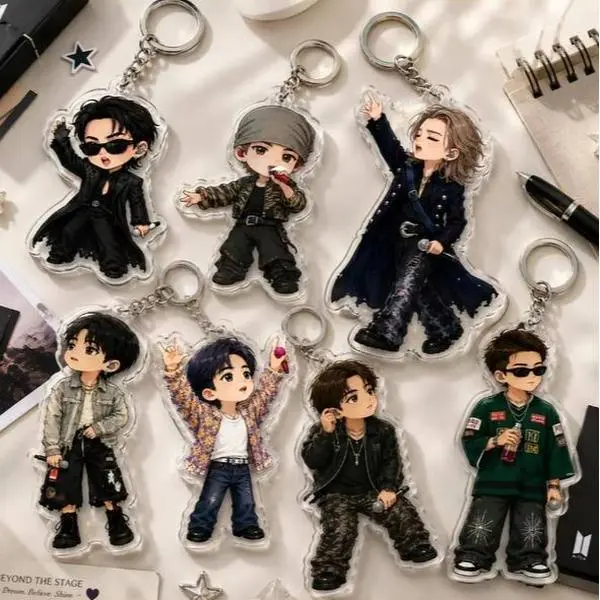 7 Members Acrylic Keychain, K-Pop chibi boy Charm, King Boys Merch, Cute Key Accessory