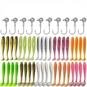 50pcs Fishing Soft Plastic Lures，Soft Fishing Lures.Paddle Tail Swimbaits Soft Plastic Lures Kit for Bass Trout Walleye Crappie hand made finesse system bait jacobs adventure