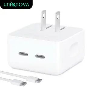 UNIQNOVA 35W Dual USB-C Port + TypeC Cord, PD3.0 Compact Power Adapter Fast Foldable Wall Charger for iPhone 17/16/15 series, iPad AirPods Android Game Console