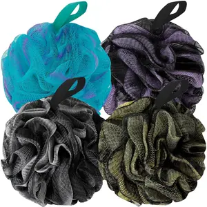 Bath Loofah Shower Sponge Body Back Scrubber Soft Mesh Shower Puffs Exfoliating Loofa for Women & Men Bath Accessories Cleaning Tool (Pack of 4 60G Loofah)