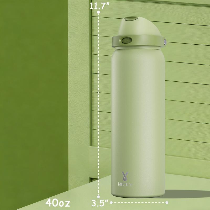 Meoky 40oz Sports Cup Stainless Steel Thermos Cup with 2-in-1 Straw & Spout Lid Leak Proof Cold for 24 Hours Cold for 24 Hours, Protective Silicone Base, for Sports Gym BPA-Free for School Valentine's Day Gift