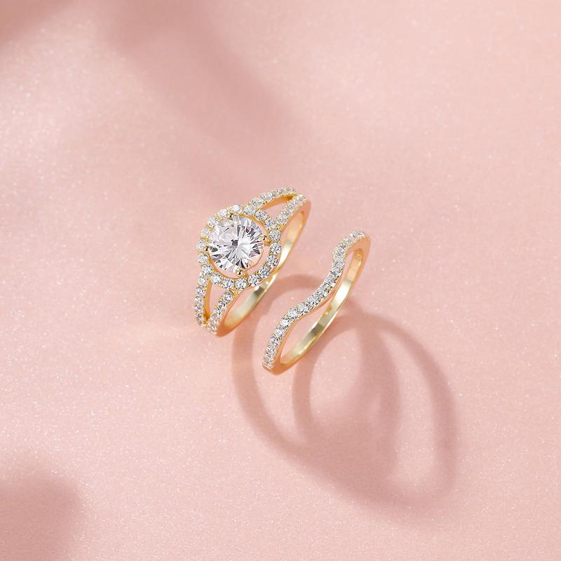 EAMTI 1.5CT 925 Sterling Silver Bridal Ring Sets Round Cut Wedding Promise rings CZ Engagement Rings