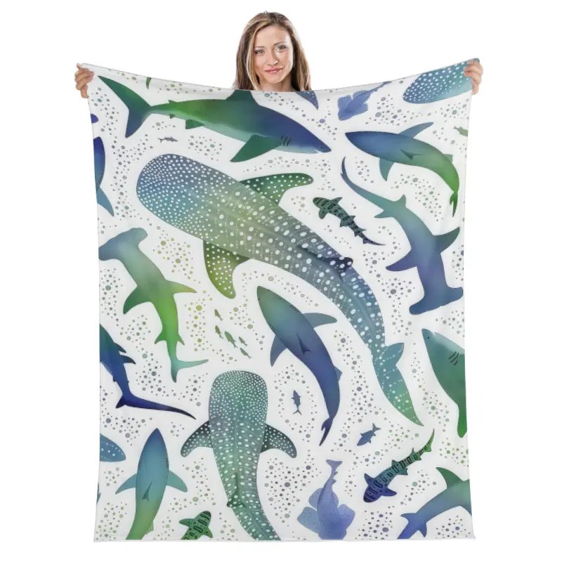 Romantic ocean style whale shark pattern warm blanket children adult nap blanket soft and comfortable suitable for all seasons