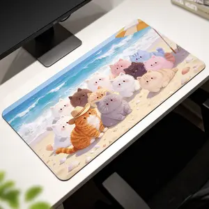 LIVEKEY Beach Cats Mouse Pad Large 31.5x15.75in  Cute Cat Art Desk Mat w/Non-Slip Backing  Reinforced Edges  Smooth Surface for Gaming/Office  Aesthetic Kawaii Cat Decor​