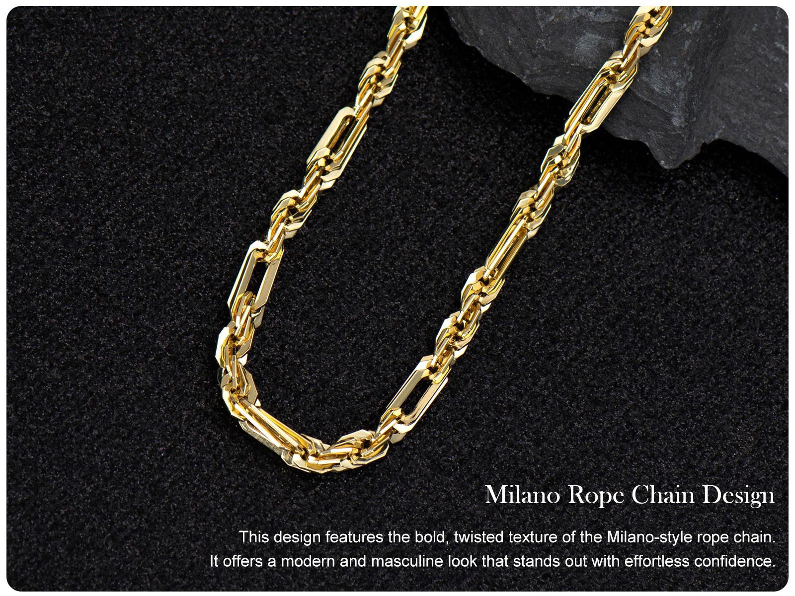 Holylegend 14K Real Gold-Plated Milano Rope Chain Necklace for Men, Affordable Trendy Gold Plated Necklace with Multi-Angle Reflective Shine, Gift for Fashion Lovers