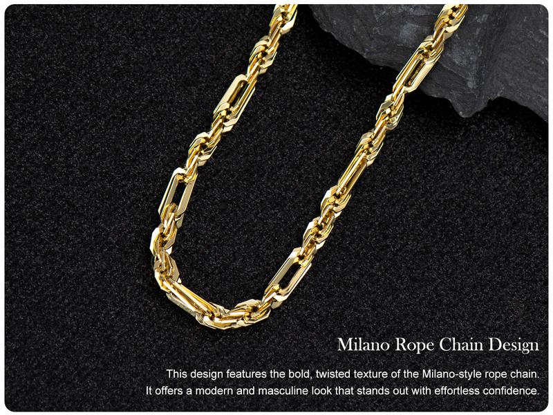 Holylegend 14K Real Gold-Plated Milano Rope Chain Necklace for Men, Affordable Trendy Gold Plated Necklace with Multi-Angle Reflective Shine, Gift for Fashion Lovers