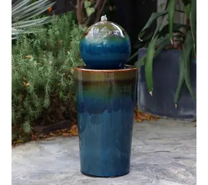 LuxenHome Glazed Sphere on Pillar Bubbler Ceramic Fountain