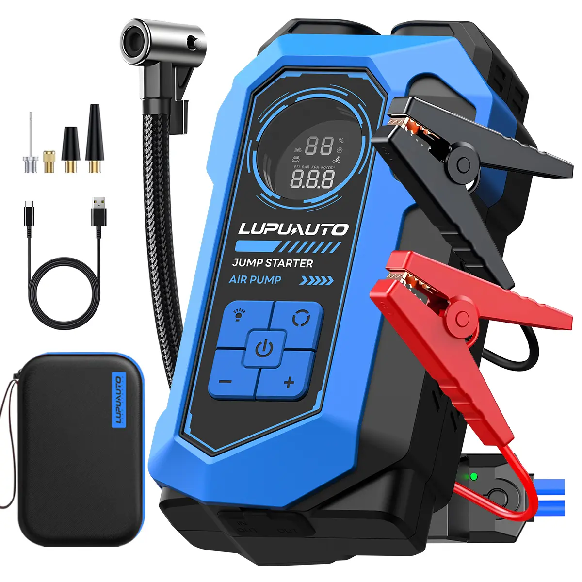 LUPUAUTO 4000A Sturdy Portable Jump Starter Automotive Kit - 12V Car Battery Jumper, 160PSI Inflatable Air Compressor, 500LM LED Lights, 4-in-1 Outdoors Emergency Power Pack for Trucks, Accessories for Car, Car Tool Kit