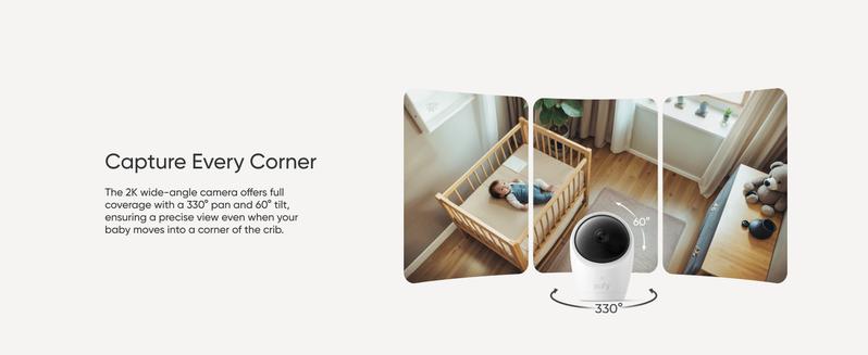 【Exclusive Bundle】eufy Baby Monitor E20 with 2K HD Camera, 5'' 720p Display, Hybrid Wi-Fi and No Wi-Fi Connection, App and Monitor Control, Pan-Tilt, 4× Zoom, Portable Camera with Built-in Battery, ANR, Smart Alerts, Secure with Anti-Hack Protection
