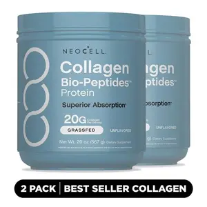 2-Pack NeoCell Unflavored Collagen Bio-Peptides Powder, 20oz Grass-Fed Protein Dietary Supplement with 18 Essential Amino Acids