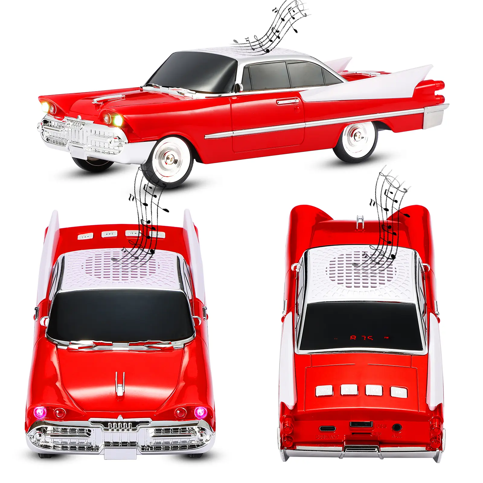 1965 Classic Muscle Car Replica Bluetooth Speaker with LED Lights Rechargeable Battery Portable Audio for Car Lovers