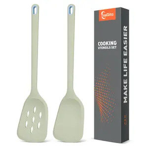 Silicone Cooking Spatula&Slotted Spatulas, Pack of 2,Solid Turner Kitchen Utensils Set for Cooking,Frying, Baking, Flipping, Turning,Heat Resistant 450℉ (Green)