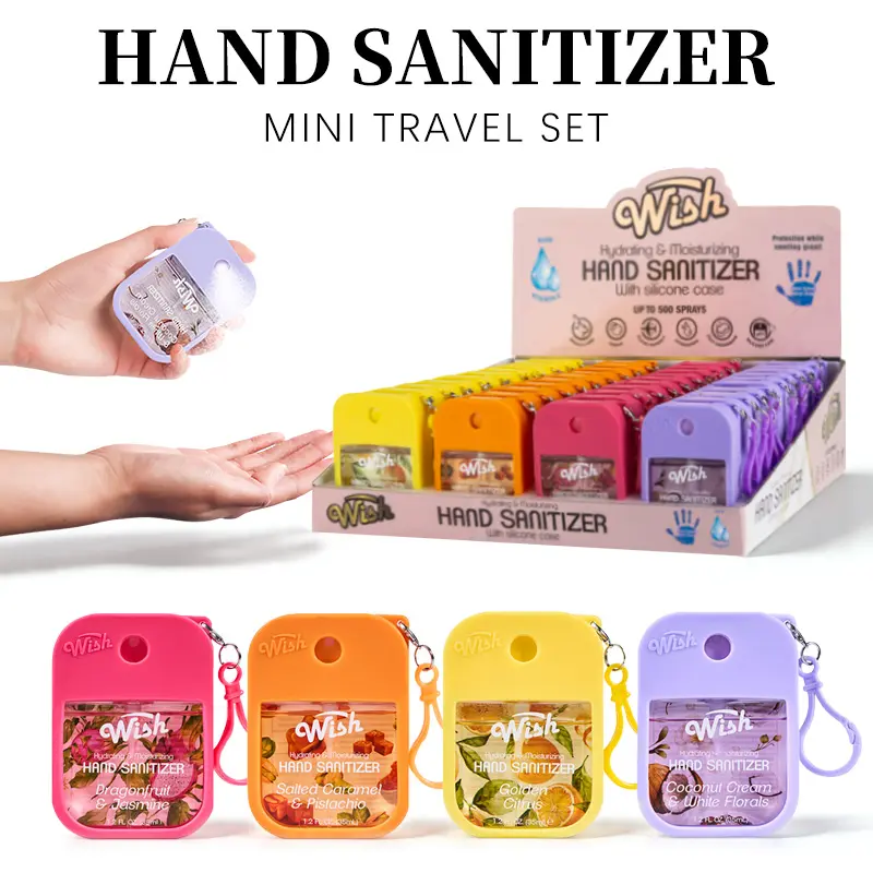 Wish Portable Hydrating Hand Sanitizer Spray - Moisturizing Formula with Silicone Case, 1.2 floz, Long-Lasting Fragrance, Travel-Friendly & Refillable