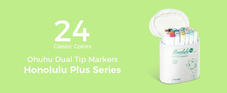 Ohuhu Alcohol Markers Supreme Brush Tip: 24 & 36-Color Brush & Chisel Double Tipped Art Marker Set for Artist Adults Coloring Illustrations -Honolulu Plus-Refillable