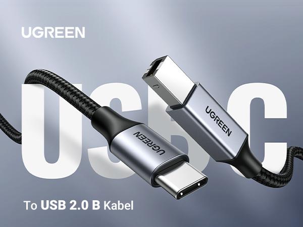 UGREEN USB B to USB C 6.6 FT Printer Cable, Nylon USB B to C Cord for MacBook Pro/Air, MIDI Cable Compatible with Yamaha Piano Keyboard, DAC, DJ Controller for iPad