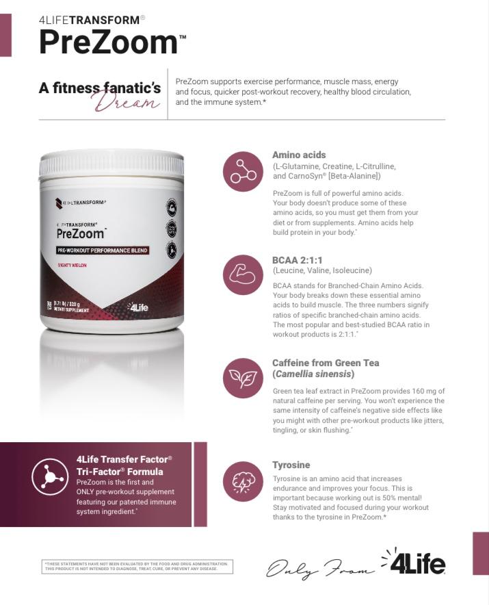 4Life Prezoom Pre-Workout Performance Blend with Creatine 14g, Green Tea Extract, Exercise Rate Factor, Dietary Supplement for Muscle Growth 4Life Prezoom Pre-Workout Performance Blend with Creatine 14g, Green Tea Extract, Exercise Rate Factor, Dietary Supplement for Muscle Growth