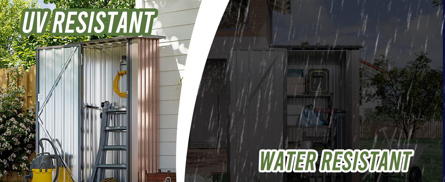 Aoxun 5x3FT Outdoor Storage Shed Metal Garden Tool Shed with Sloping Roof & Lockable Door Brown 5'x3' for Secure Storage