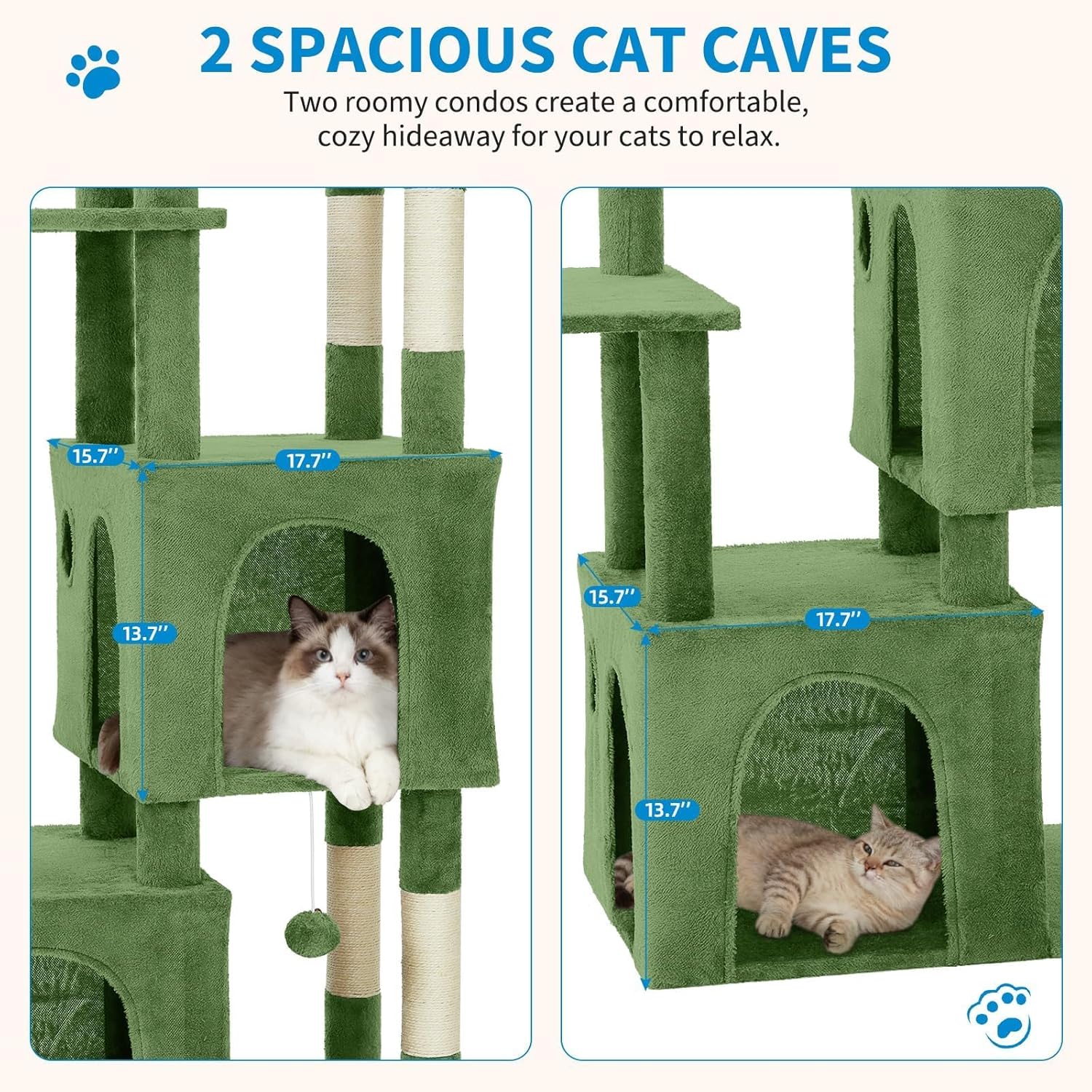 61" Large Cat Tree Tower for Indoor Cats, Heavy-Duty Multi-Level Cat Condo for Maine Coon & Big Cats with Extra-Large Perch, 2 Spacious Houses, Sisal Scratching Posts & Hanging Toys 61" Large Cat Tree Tower for Indoor Cats, Heavy-Duty Multi-Level Cat Condo for Maine Coon & Big Cats with Extra-Large Perch, 2 Spacious Houses, Sisal Scratching Posts & Hanging Toys